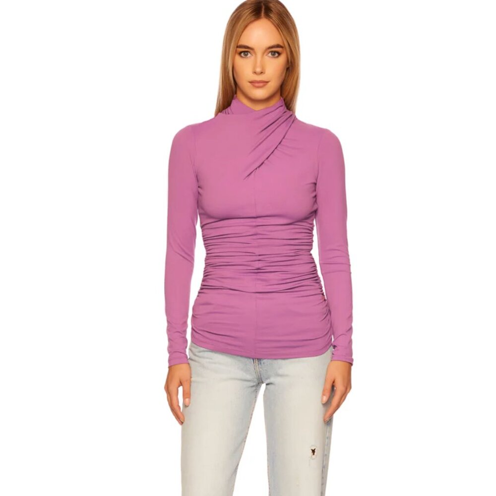 NEW SZ MEDIUM M susana monaco crisscross mock long sleeve top grape jam